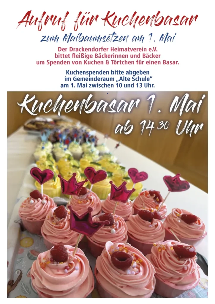 Aufruf zum Kuchenbasar des Drackendorfer Heimatvereins